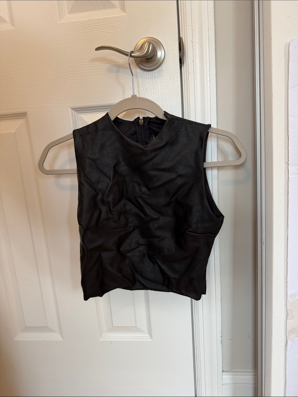 SKIMS Black Sleeveless Faux Leather Crop Top